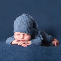 newborn photography knitted one piece long tail cap two piece set european and american newborn photography two piece set