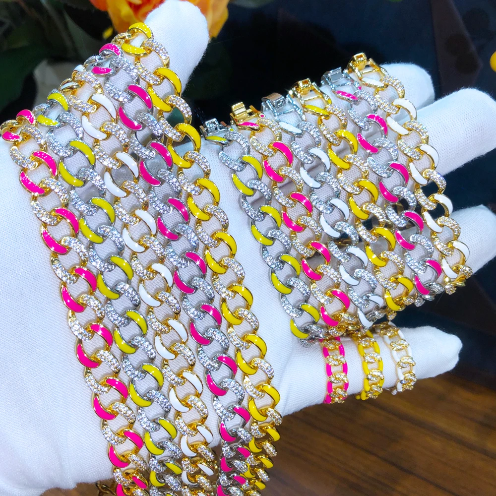 

GODKI Brand New Original Luxury Shiny Chains Necklace Bracelets Jewelry For Men's Women's Couples Holiday Gift Colored Whetstone