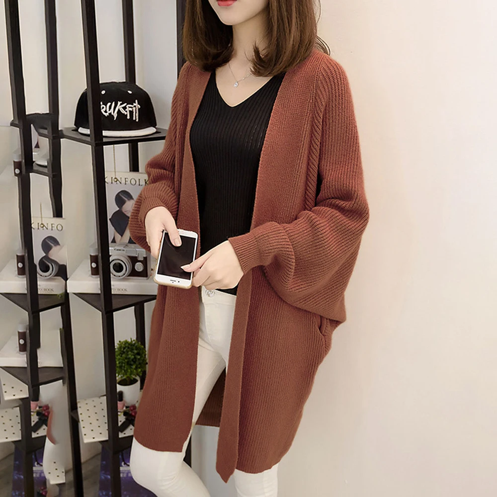 Повседневный вязаный женский длинный кардиган оверсайз с рукавами летучая мышь