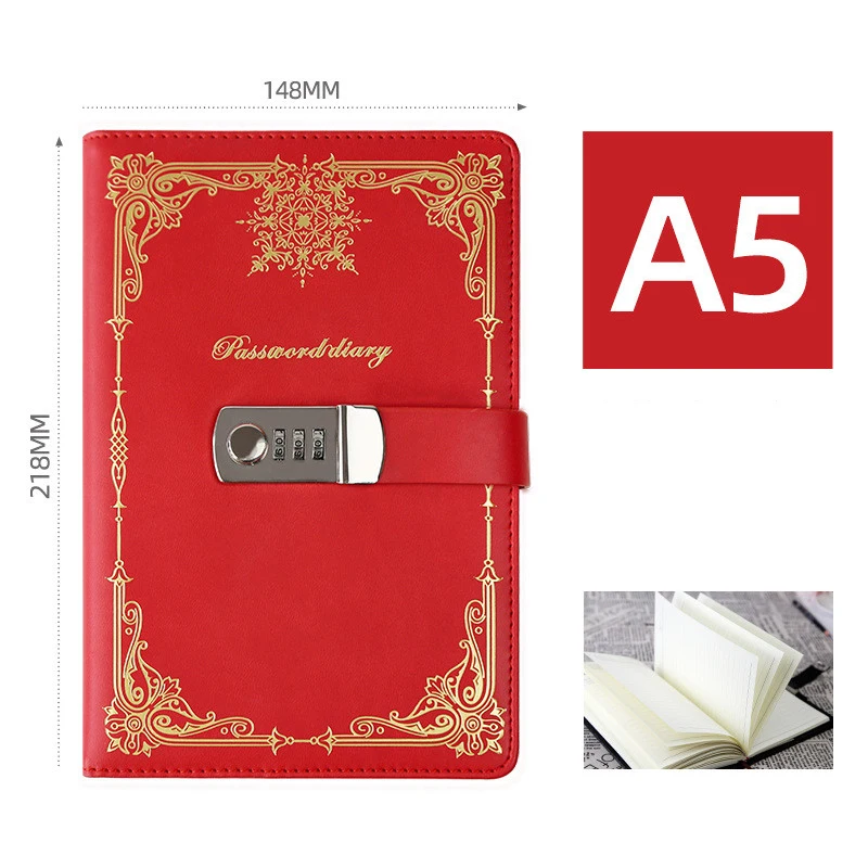 Блокнот А5 из искусственной кожи с замком винтажная Запираемая книжка кодом