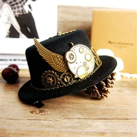 new gothic geer wing chain girl head wear retro women hairclip steampunk mini top hat lolita cosplay fedoras hat party hat 3type