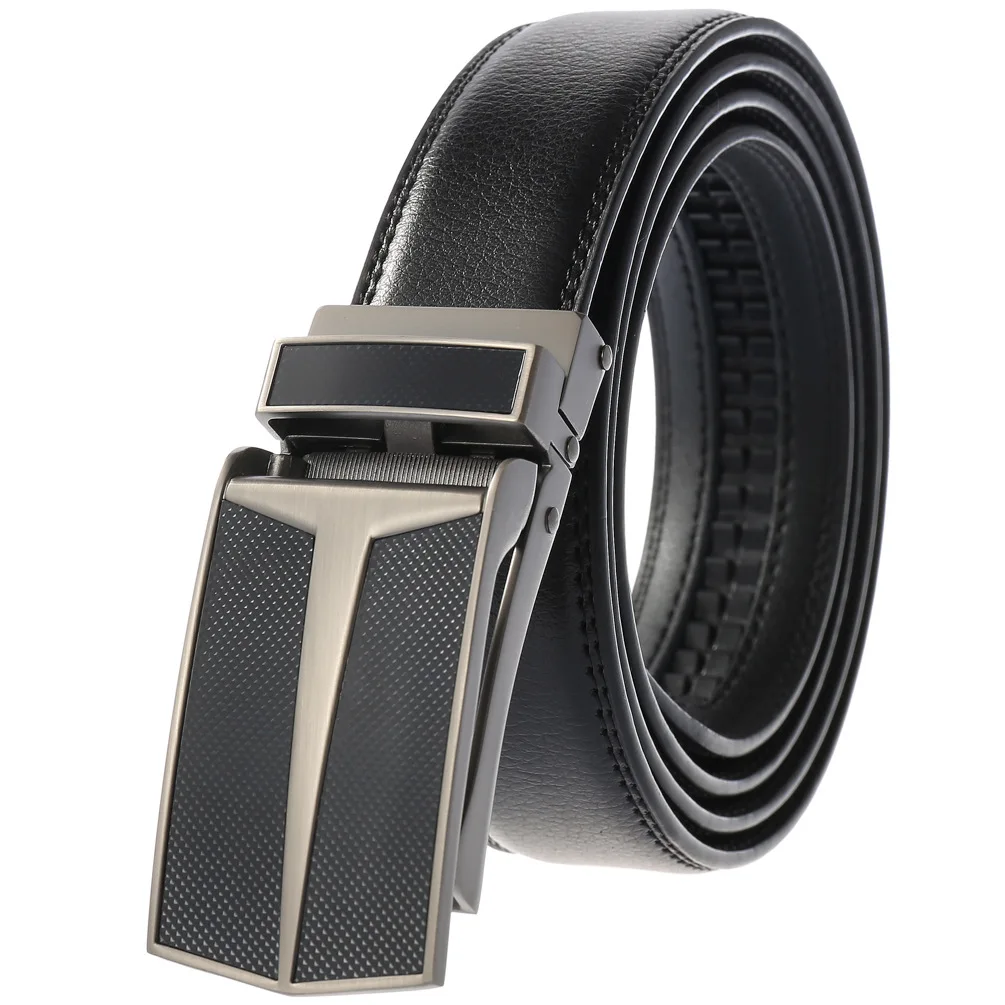 New Genuine Leather Mens Belts Automatic Buckle Fashion Belts for Men Business Popular Male Brand Belts 3.1cm LY233-0288-1