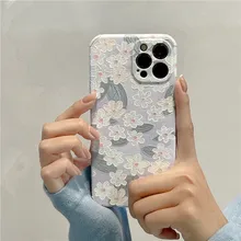 Retro Korean Sweet girls White flowers art Phone Case For iPhone 11 12 Pro Max Xs Max XR Xs 7 8 Plus 7Plus case Cute Soft Cover