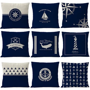 Средиземноморская домашняя декоративная подушка морская синяя Морская ракушка искусственная наволочка для подушки льняная Подушка Чехол для дивана наволочка для подушки