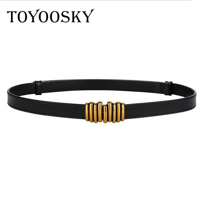 

Ремень тонкий женский с золотистой пряжкой, винтажный Модный брендовый дизайнерский маленький простой ремень из спилка для платьев