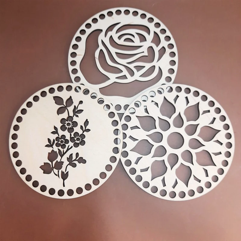 

Набор из 3 круглых деревянных нижней части для вязания корзин, нижней части для вязания крючком корзины, нижней деревянной вязки