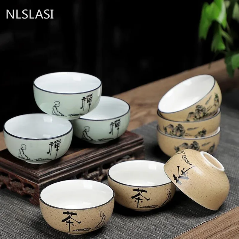 NLSLASI-juego de té de cerámica Longquan Celadon, taza de té hecha a mano, pintada a mano, Personal, Master Cup, 60ml, 3 unids/set por juego