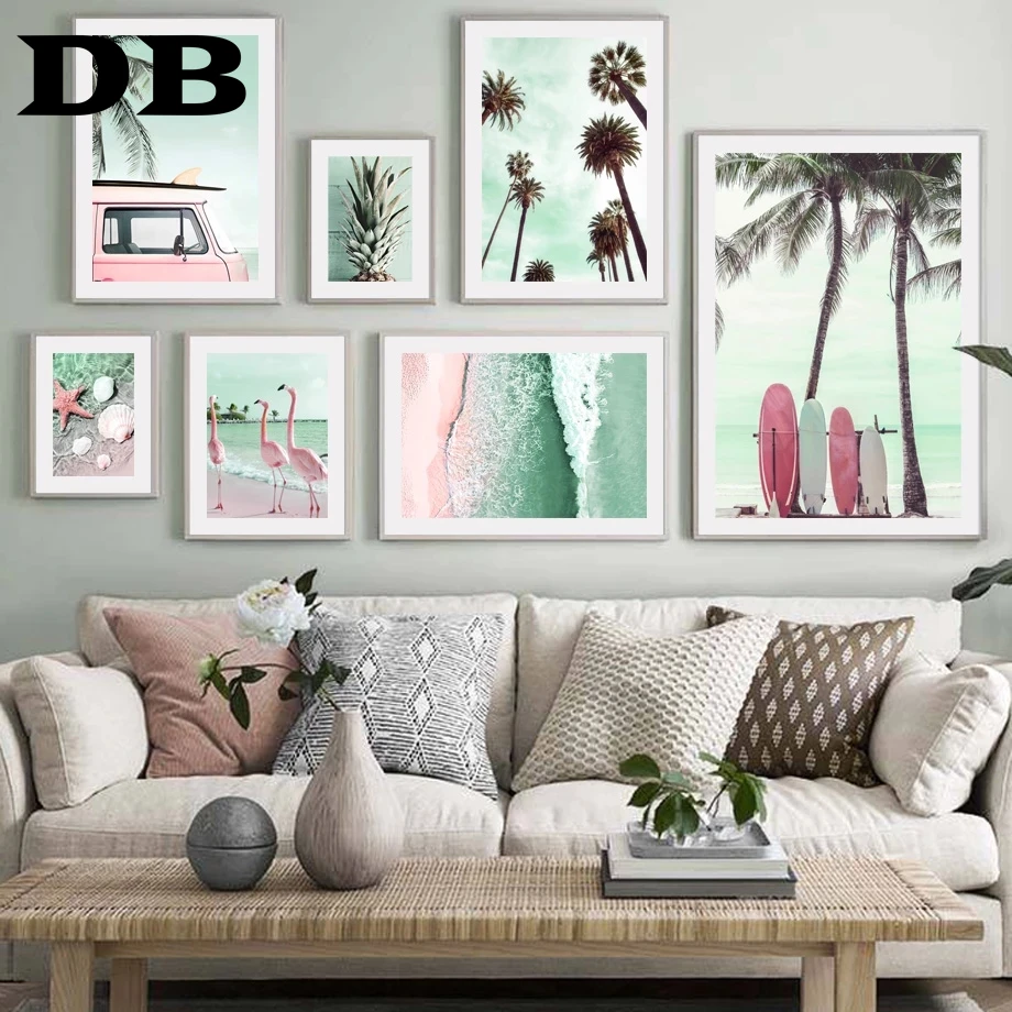 

Flamingo Palm Tree Pineapple Beach Waves Wall Art Canvas Painting Nordic Posters And Prints Wall Pictures For Living Room Decor