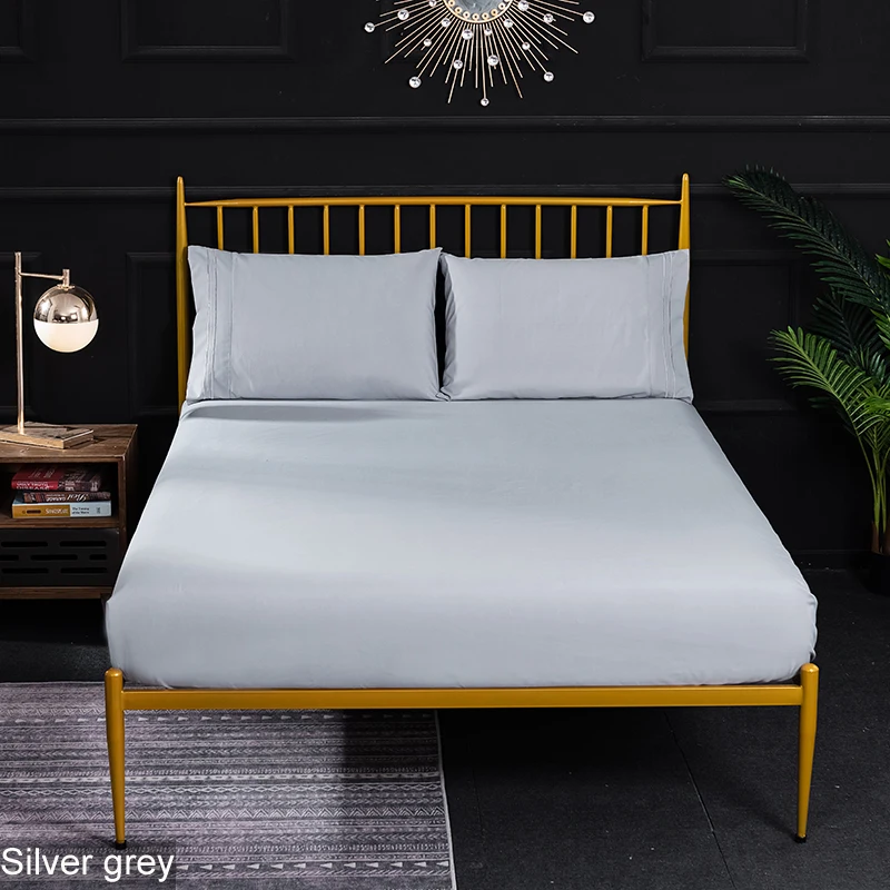 Silver grey Однотонный Подогнанный наматрасник с четырьмя углами, качественное роскошное мягкое покрывало на кровать, нижний лист, глубокий карман, эластичная лента, 180x200, 1 шт - Цвет: Silver grey