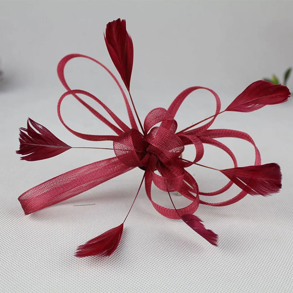 

Wedding Bridal Feather Fascinator Hair Clip Brooch Pin Hair Accessory (Rose Red)