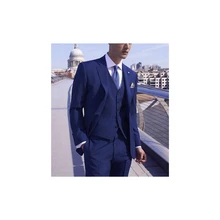 Blazer ajustado de 3 piezas para hombre, traje con diseño de solapa de muesca, color azul marino, a la medida, con botonadura única, moda informal, novedad de 2022 (2)