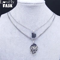 2pcs gothic skull chain necklaces black natural stone stainless steel silvercolorstatement necklace womenjewelrygothiquen1880s03