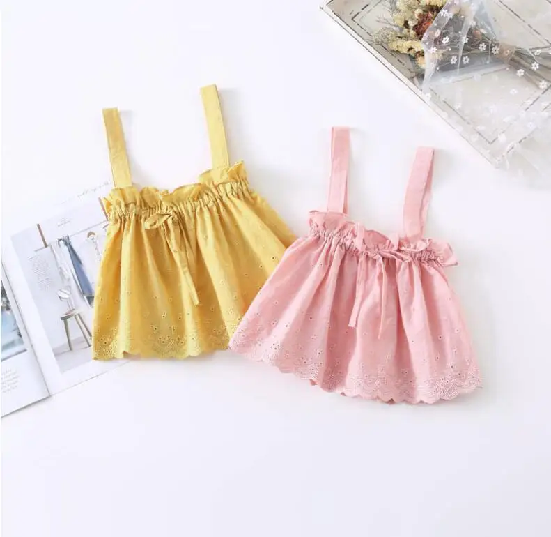 2020 летняя хлопковая футболка на бретельках для маленьких девочек милый загар