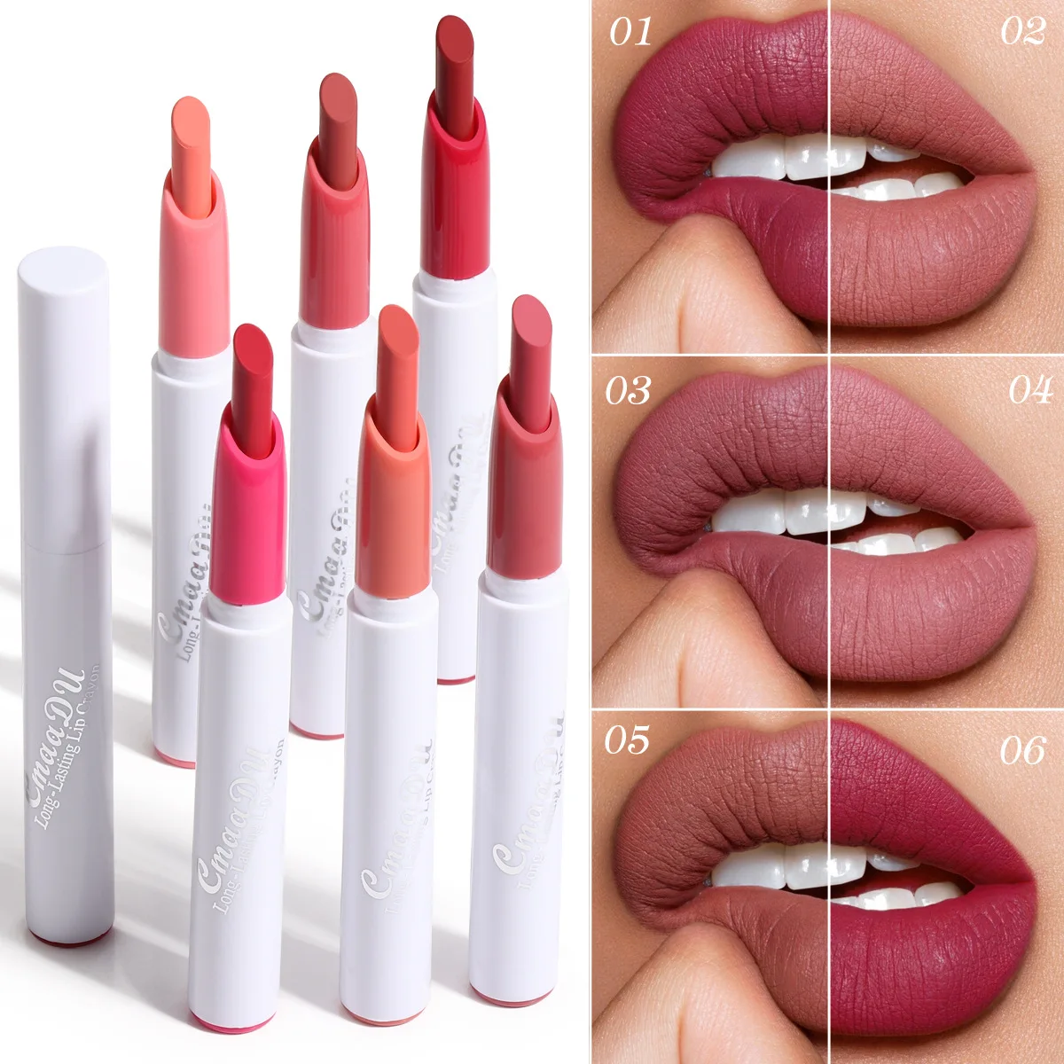 

CmaaDu Lipstick Pen Matte Lip Gloss Cosmetic Lightweight Lip Glaze Long Lasting Lipstick Waterproof 6 Color Lips Makeup