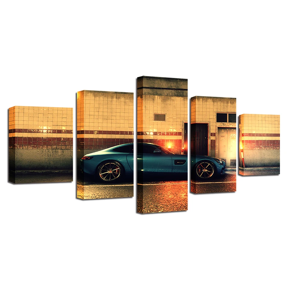

Wall Art Home Framework HD Printed Living Room 5 Panel Blue Car Modular Decoration Posters Picture On Canvas Modern Painting