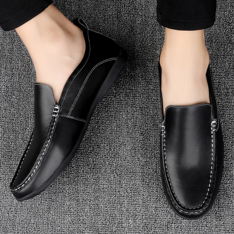 

Doudou shoes men's new leather comfortable casual lazy shoes flat solid color daily light driving shoes men's shoes size 38-46