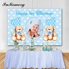 Фотофон Inmemory Boy на 1-й день рождения, фотография для детей на заказ, фотография медведя, детская голубая тема, фотосессия из винила