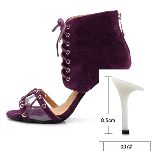 purple heel 8.5cm WUXIJIAO/туфли для латинских танцев; женские черные сапоги на высоком каблуке в английском стиле; удобная обувь для сальсы; вечерние туфли на молнии сзади - Цвет: purple heel 8.5cm