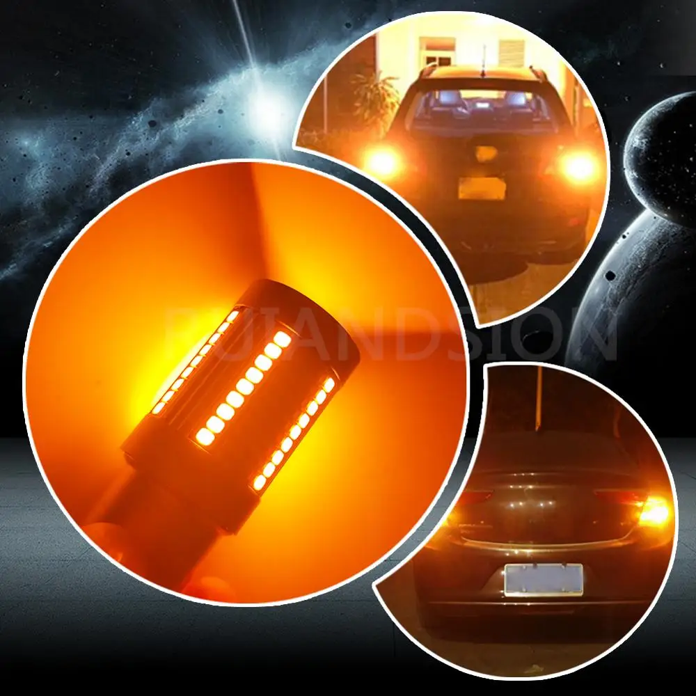 

2 Pcs 1000LM 1156 BA15S P21W 66 Chips Car Rear Indicator Light Turn Signal Reverse Brake Led Bulbs Yellow Amber 10V-30V 12V 24V