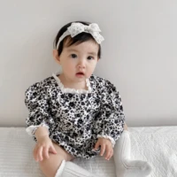 hot selling 2022 spring and autumn clothing cotton baby girl romper jumpsuit floral long sleeved romper lace collar jumpsuit