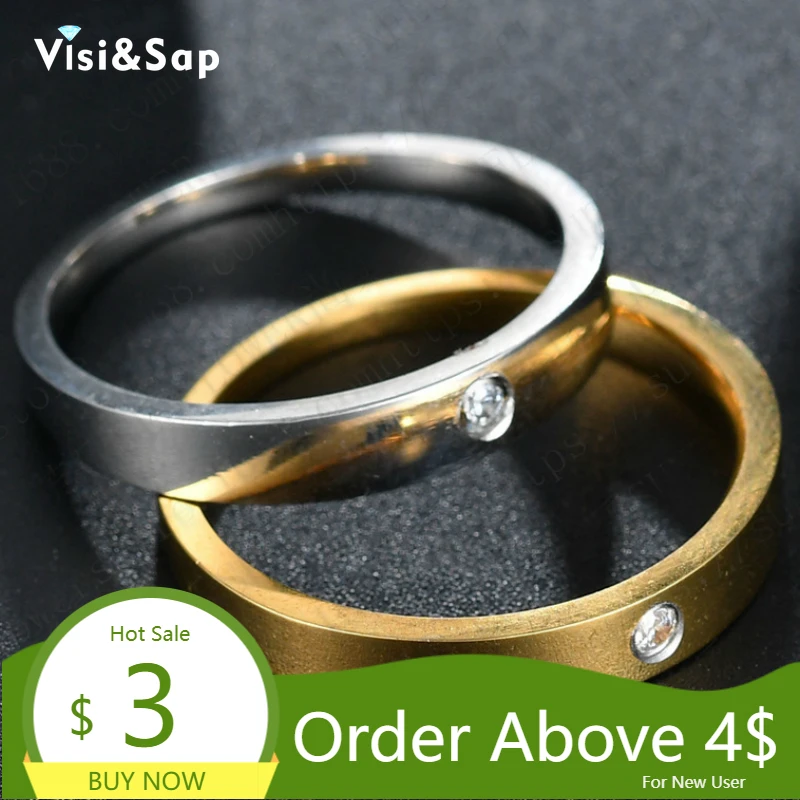 Visisap тонкой гладкой нержавеющей стали кольца для женщин один циркония