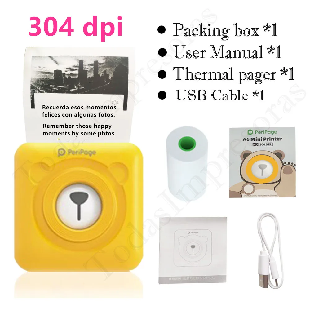 Портативный принтер Peripage 304 точек/дюйм A6 Мини беспроводной липкий для телефона
