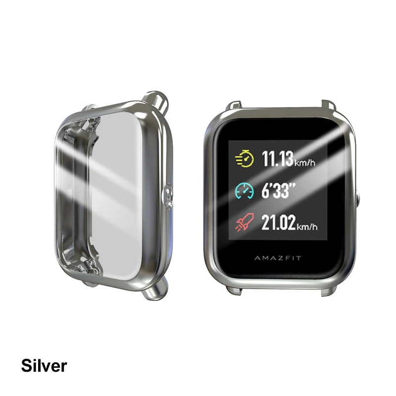 Silver BAPICK полное покрытие Мягкий ТПУ бампер для Xiaomi Amazfit Bip чехол смарт-часы Защита экрана для Amazfit Bip Lite чехол Аксессуары - Цвет: Silver