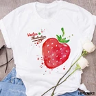 Футболка модная Повседневная белая футболка с принтом клубники Милая летняя футболка Harajuku с коротким рукавом 2020 одежда для женщин Famale Top