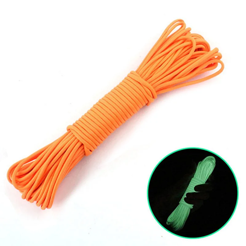Luminous Parachute Cord Lanyard Climbing Rope Outdoor Paracord 9 Strand 20M Camping Equipment Survival Buckles Tent Glow Ropes