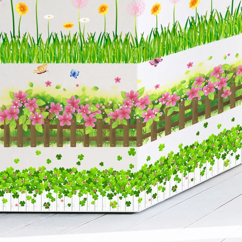 

Creative Plants Fence Wall Stickers for Flower Shop Kitchen Waist Line Corner Decoration Green Leaf Wallpaper Nursery Stickers