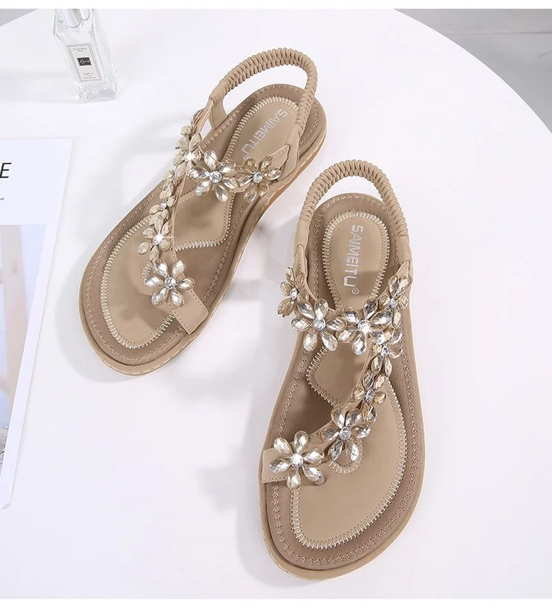 

2020 Vintage Boho Sandals Women Leather Beading Flat Sandals Women Bohimia Beach Sandals Shoes Plus Size Summer Fashion Woman