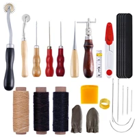 diy leather craft tools hand stitching tool set groover awl waxed thread thimble kit leather sewing tools set