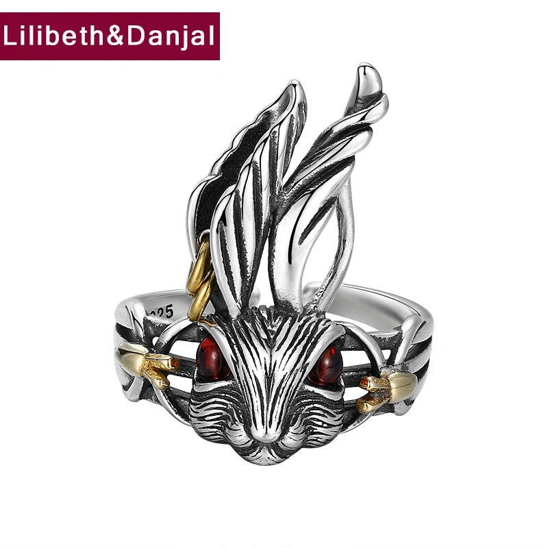 

Women Adjustable Ring Real 925 Sterling Silver Red Eyed Rabbit Animal Fashion Fine Jewelry 2021 New Arrival Free Shipping R25
