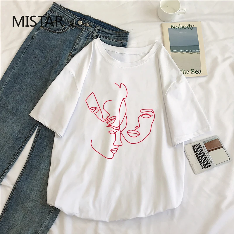 Футболка женская с коротким рукавом Модный повседневный топ абстрактным принтом