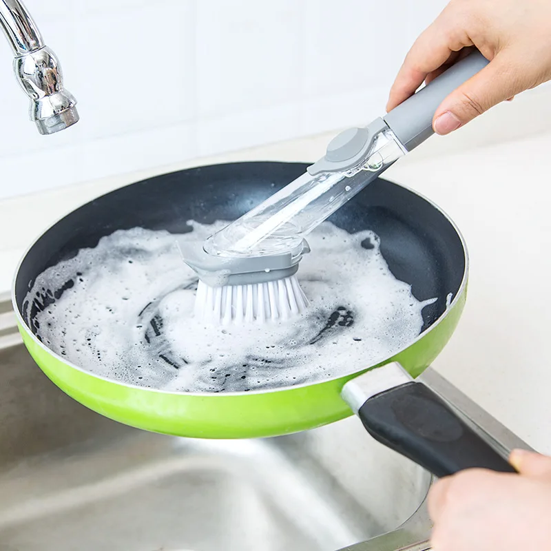 

Long Handle Pot Brush Dish Bowl Washing Cleaning Brush Soap Dispenser Kitchen Sink Scrubber Automatic Sponge Dishwasher Brush