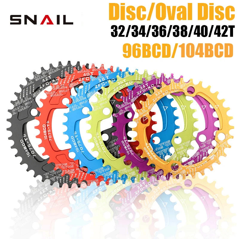 SNAIL MTB Mountain Bike Chainwheel Chainring 96/104BCD Round/Oval 32/34/36/38/40/42T Tooth Narrow n Wide Ultralight Tooth Plate