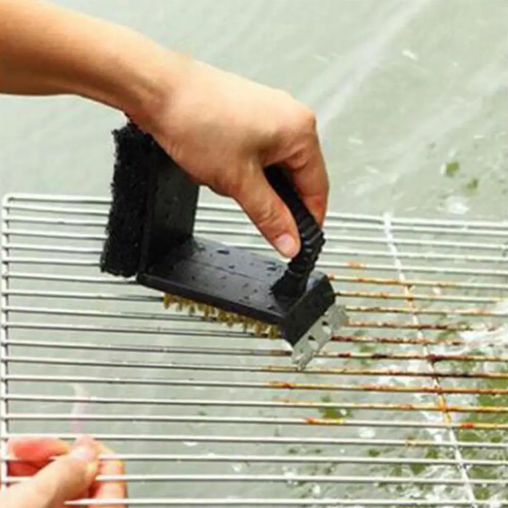 3 в 1 барбекю гриль Чистящая Щетка прочный стальной провод губчатая лопатка