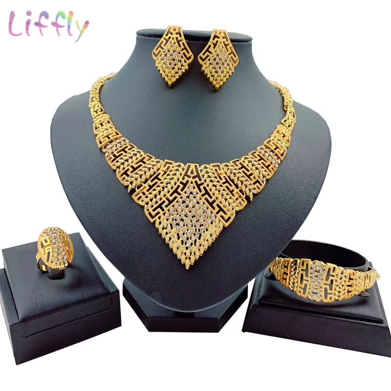 jewelry set 2 Африканское женское большое ожерелье, очаровательные женские ювелирные наборы, Кристальные серьги, кольцо, классический свадебный Модный Ювелирный Набор для невесты - Окраска металла: jewelry set 2
