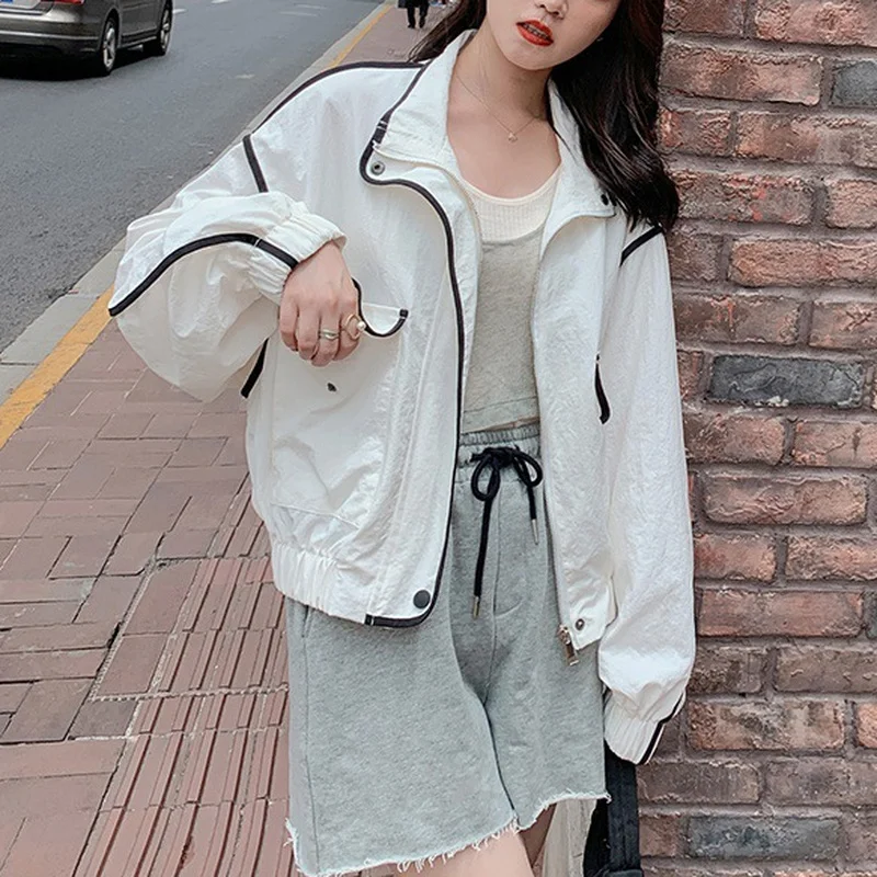 

Fresh Preppy Style Office Lady Baseball Jackets Women 2021 Spring New Fashion All-match Outwear Casual Loose Soft Femme Veste