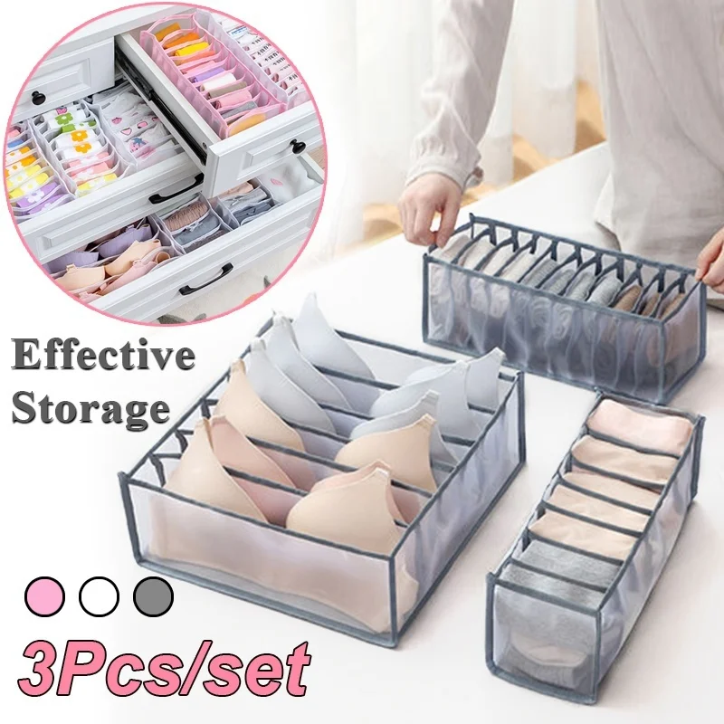 

3Pcs/Set Grey/White/Pink Underwear Bra Organizer Storage Box Drawer Closet Organizers Boxes Underwear Scarves Socks Bra Sort Out