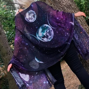 Шаль из пашмины Umeko женская, квадратный, в готическом стиле, с принтом, тонкий, фиолетовый, 2020 см, 160