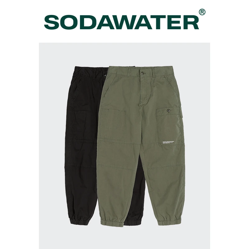 

Мужские свободные штаны-карго SODAWATER, черные спортивные джоггеры с несколькими карманами, штаны в стиле хип-хоп, уличная одежда из 2021 хлопка д...