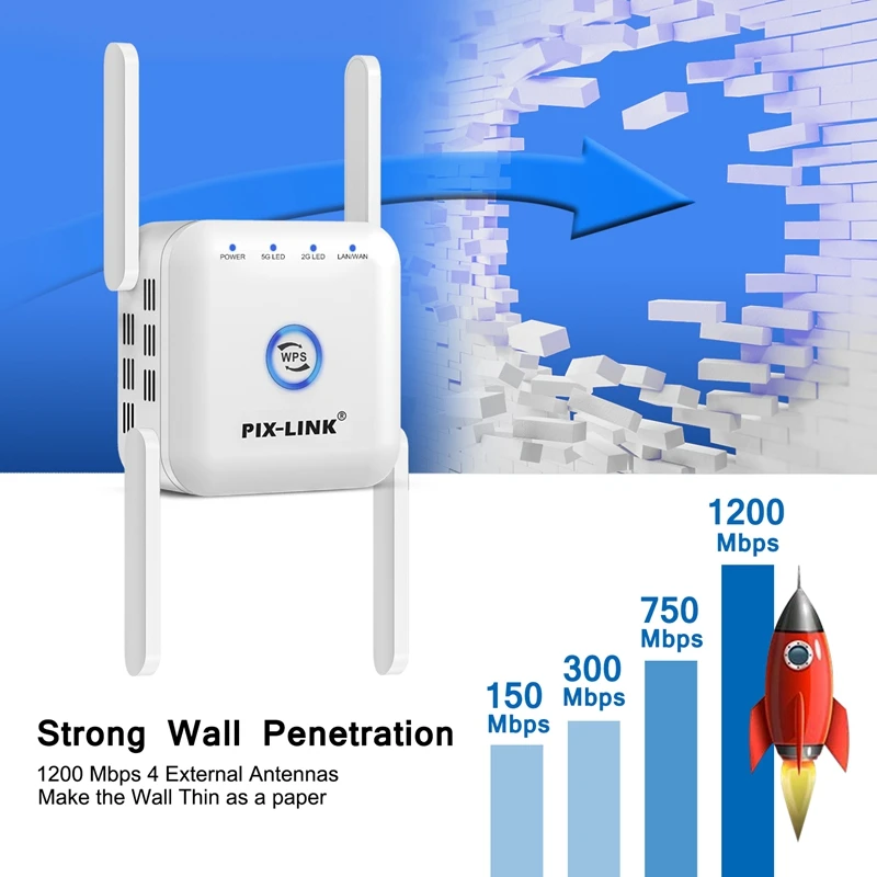 Беспроводной Wi-Fi ретранслятор 5G Гц усилитель сигнала 2 4G 1200 Мбит/с Сетевой