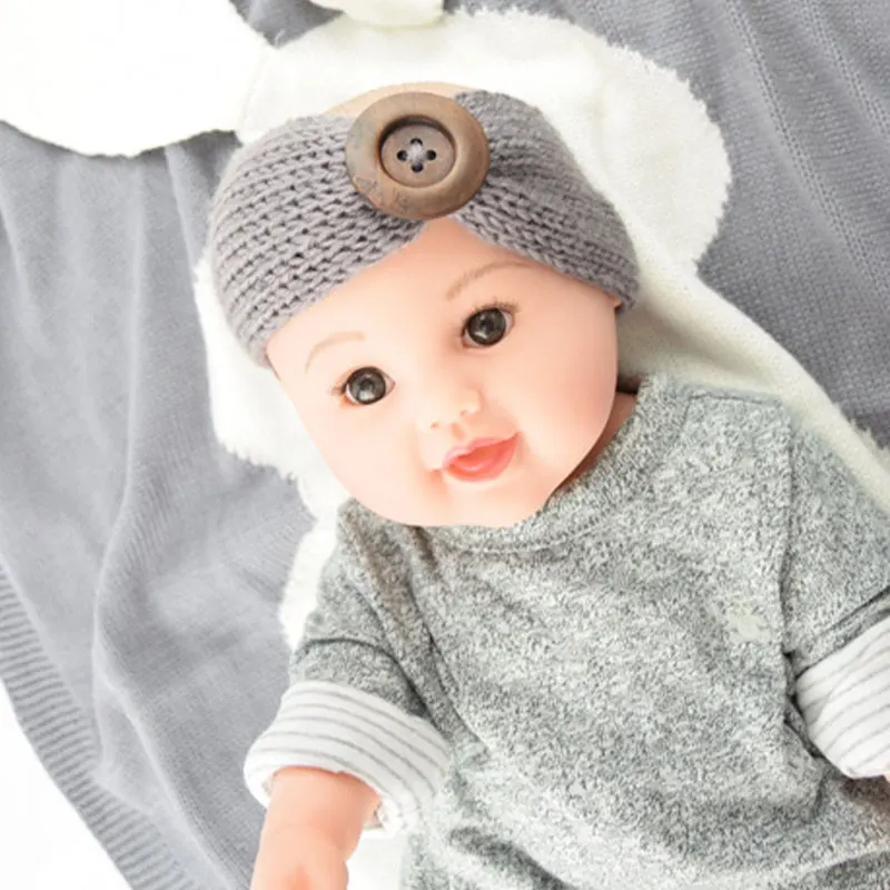 Детская вязаная повязка на голову пуговице для маленьких девочек ушам теплее