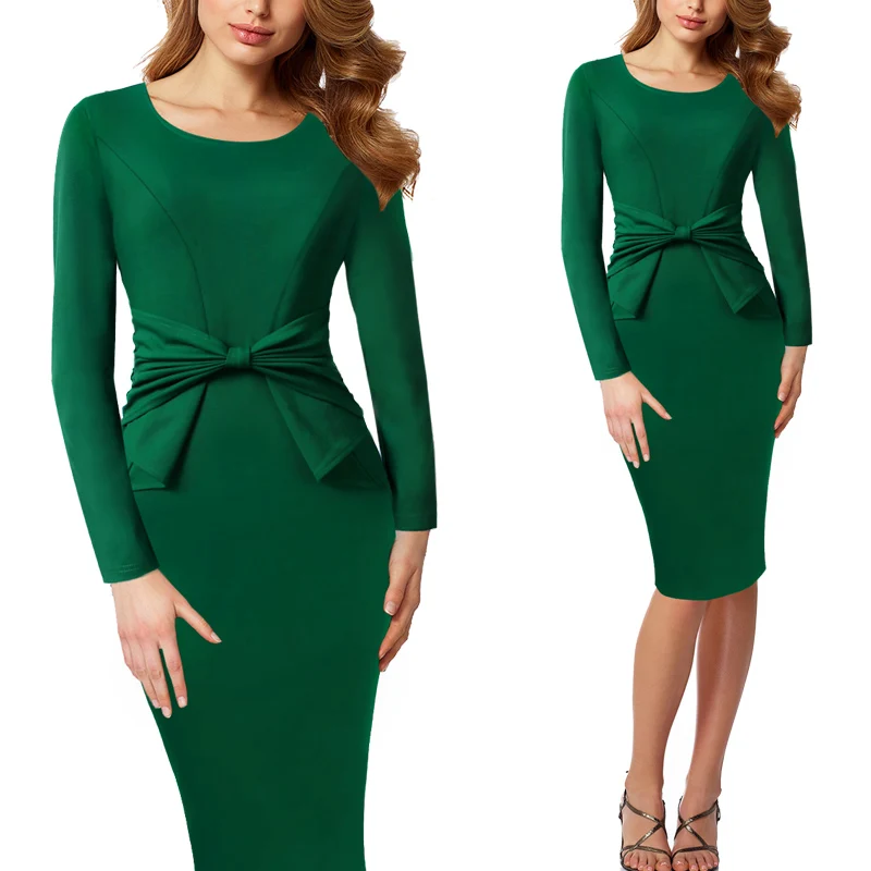 Vfemage Винтаж одноцветное цвет печати рюшами Лук носить на работу молнии vestidos Bodycon Офис Вечерние Партии Женское облегающее платье 361