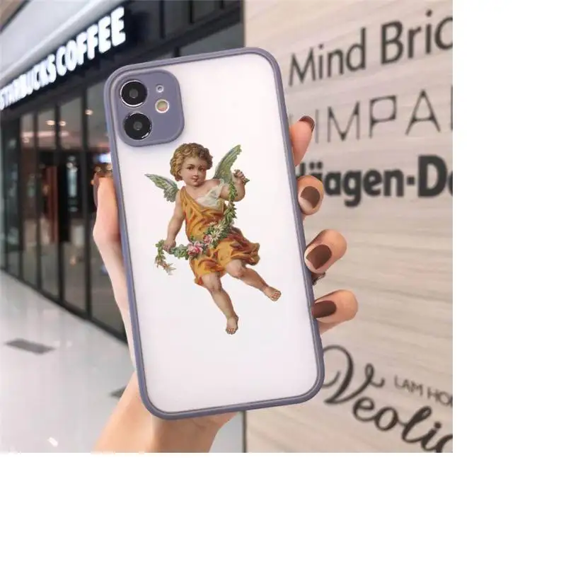 

angel Phone Case For iPhone 12 11 Mini Pro XR XS Max 7 8 Plus X Matte transparent Gray Back Cover