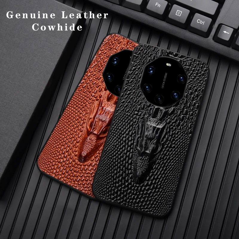 

For Huawei mate 40 rs mate40 40pro 40pro plus Leather cowhide crocodile head martphone case Huawei mate 40 rs case