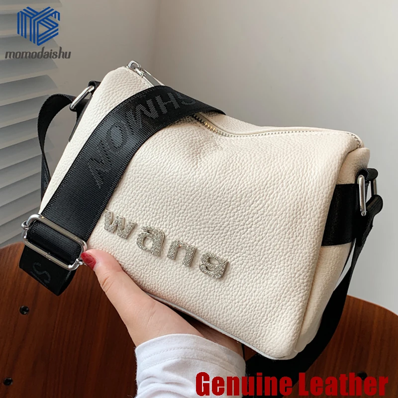 

Genuine Leather Shoulder Bag Bags Women Famous Brand Female Fashion Wide Shoulder Strap Soft Women Bag 2021 Women's Handbag