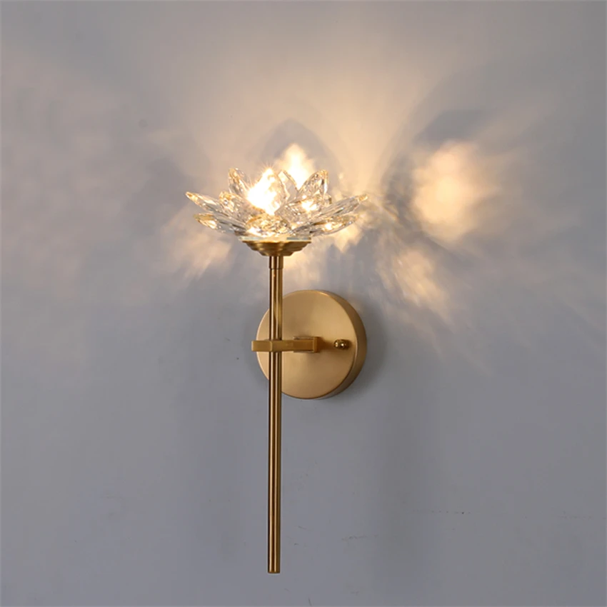 Современные Настенные светильники из меди с кристаллами лотоса роскошные лампы