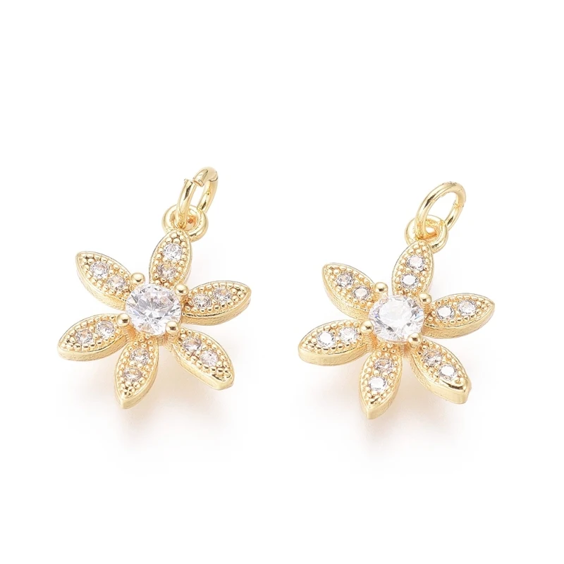 

Латунные подвески с маленьким цветком и прозрачным фианитом, 10 шт.